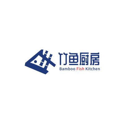 竹鱼厨房餐饮店蓝色logo