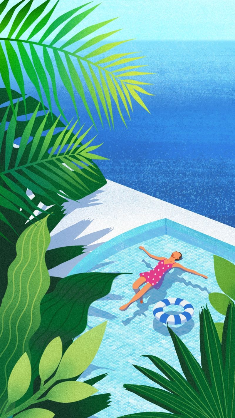 /static/assets/images/default-pic.png 你好七月,夏天海边,手绘插画,手机海报